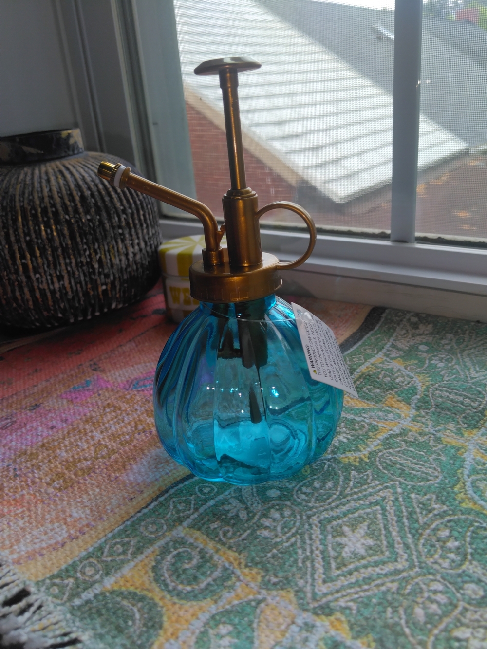 Blue Glass Plant Mister with Brass-Tone Pump